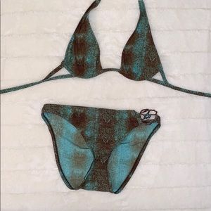 Brand New brown and teal snake skin bikini